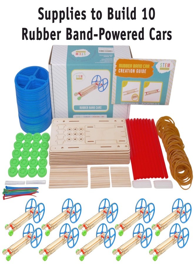 STEM Inventions Rubber Band Car Kit (10-Pack) - Classroom STEM Engineering Project, DIY Wooden Cars for Physics & Motion Lessons, Educational Science Kits for Grades 3-8 - Image 2